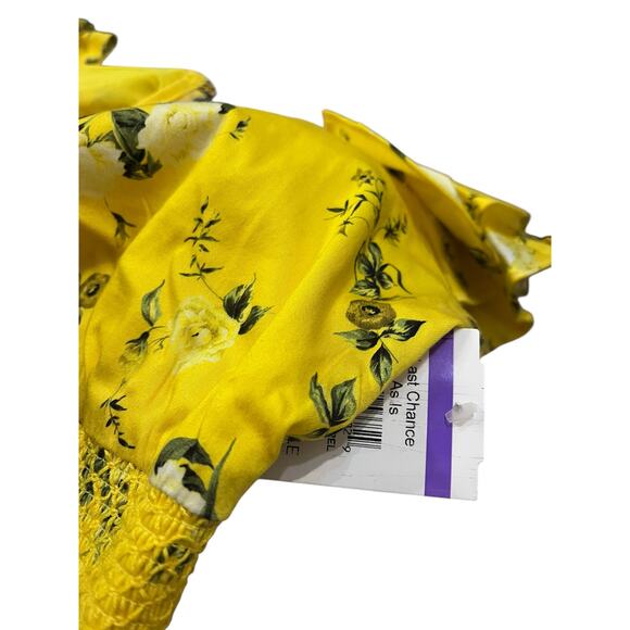 Alice + Olivia Shanae Floral Print Smocked Ruffle Crop Top | Womens L, Yellow - Picture 9 of 9